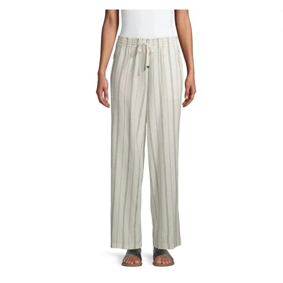 Time and Tru Pants - Time and Tru Women's Linen Relaxed Fit Pants – Black & White Striped – Size 2XL